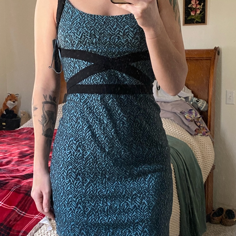 Women's Blue and Black Patterned Dress